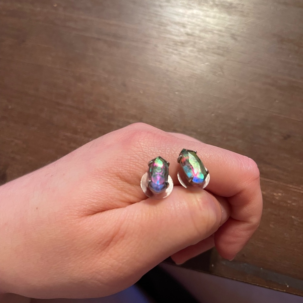 Kendra Scott purple dichroic glass studs
